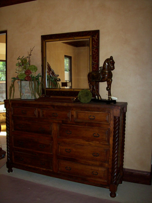 Mesquite Wood Dresser with Hand-Carved Rope Posts