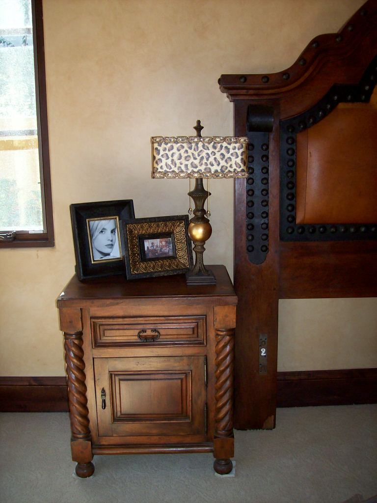 Mesquite Wood Nightstand with Rope Carving