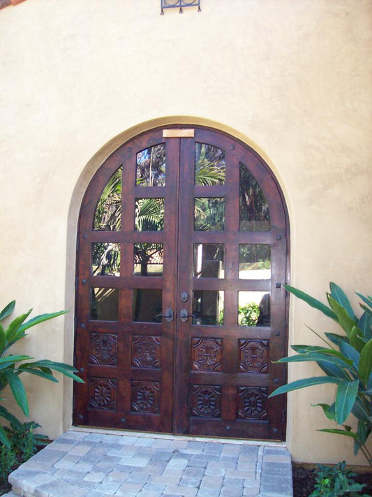 Handcarved Mesquite Wood and Glass Doors