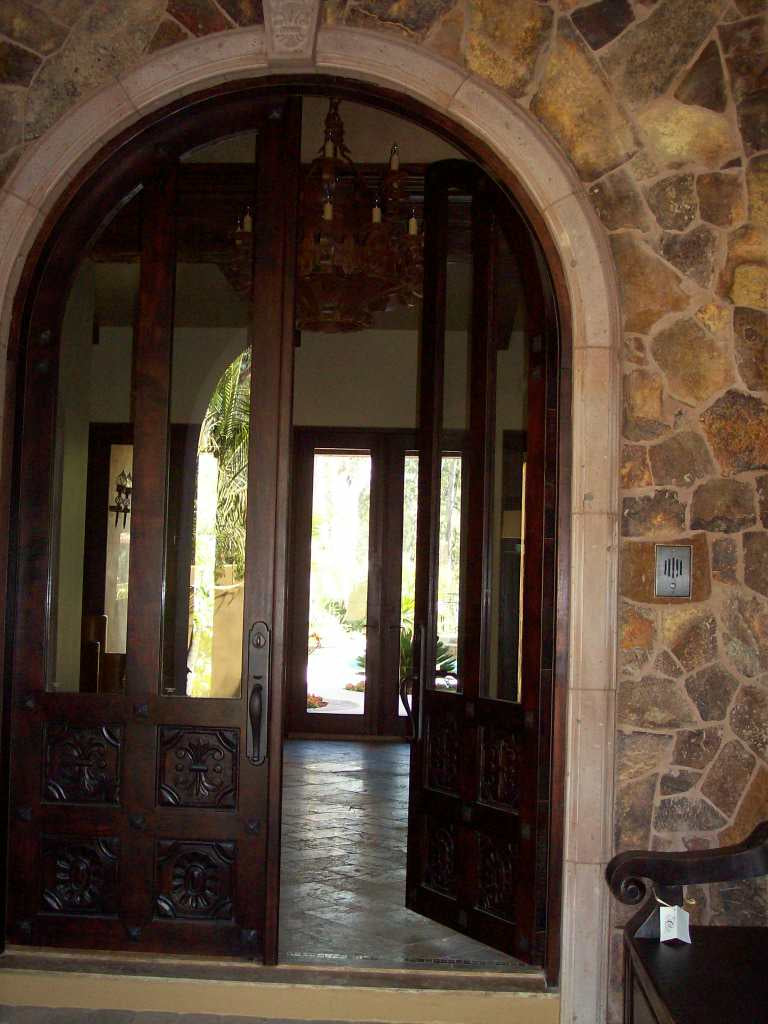 Handcarved Mesquite Wood and Glass Front Doors