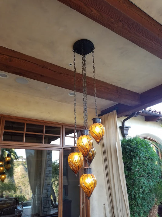 Iron and Glass Torch Pendant Light Cluster