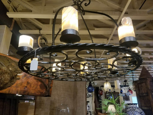 Twisted Scroll Chandelier with Onyx Light Covers