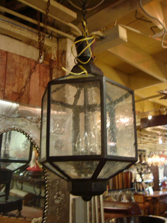 Iron Lantern Light with Seeded Glass