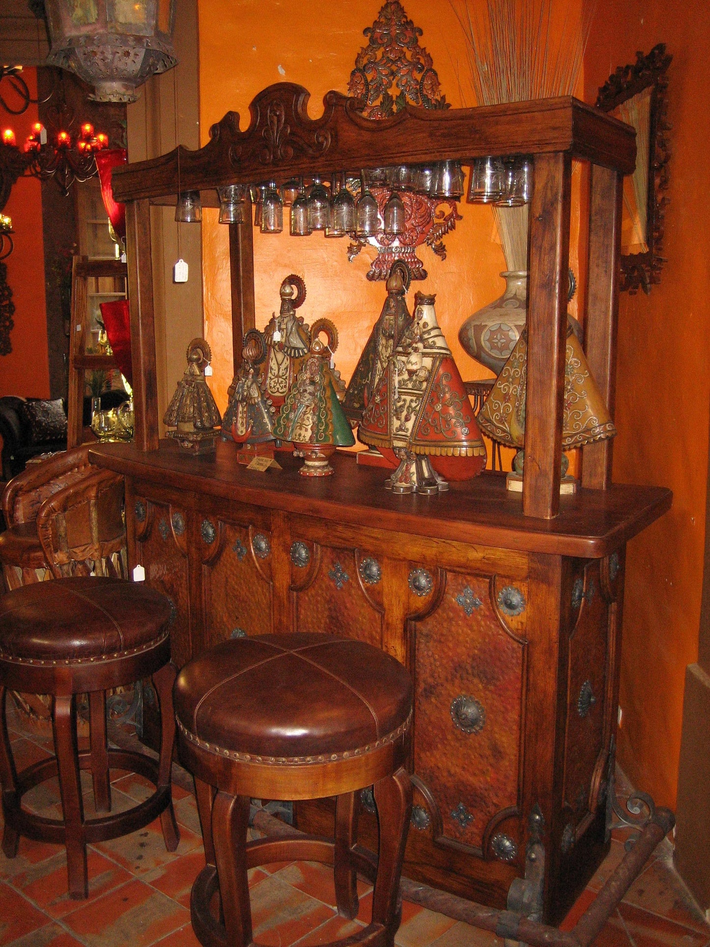 Wood Mini Bar with Hand Stamped Copper and Iron Hardware Accents