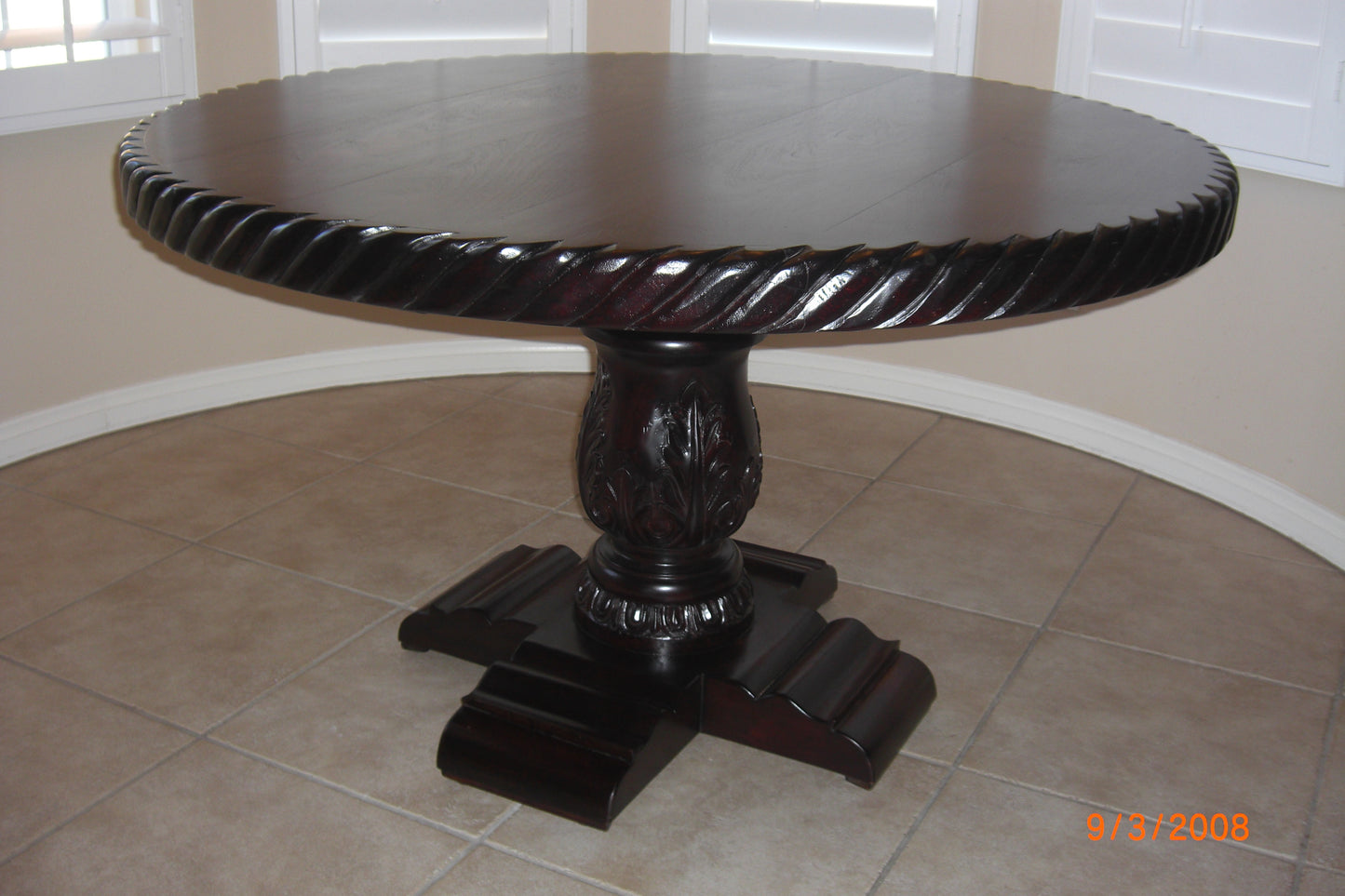 54" Round Mesquite Table with Carved Base