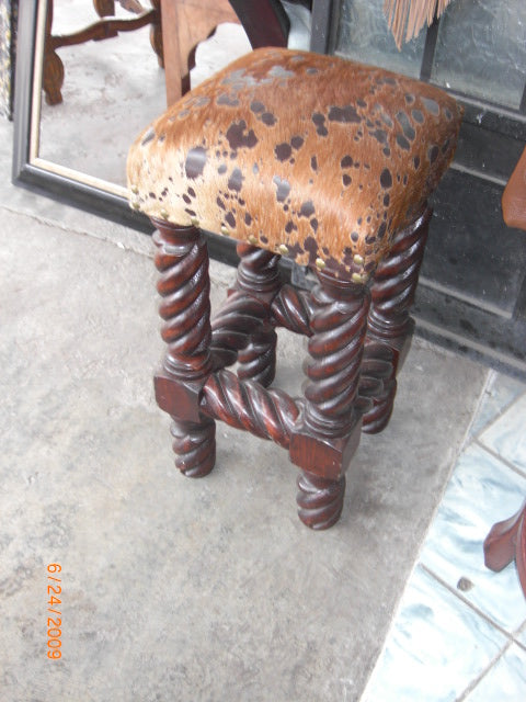 Leather Barstool with Hand Crafted Mesquite Legs.