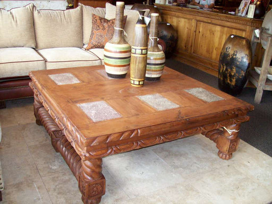 Mesquite Coffee Table with Marble Stone Inlay