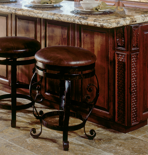 Backless Bar Stool - Leather and Iron