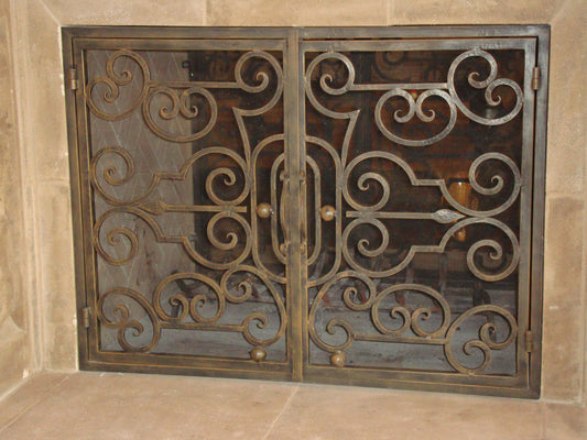 Iron Scroll and Arrow Fireplace Screen (Built In)