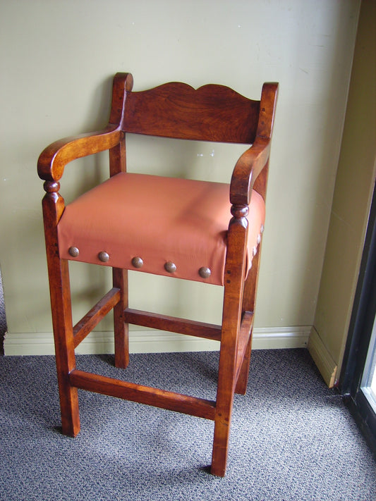 Leather Padded Mesquite Barstool with Iron Clavos Accents