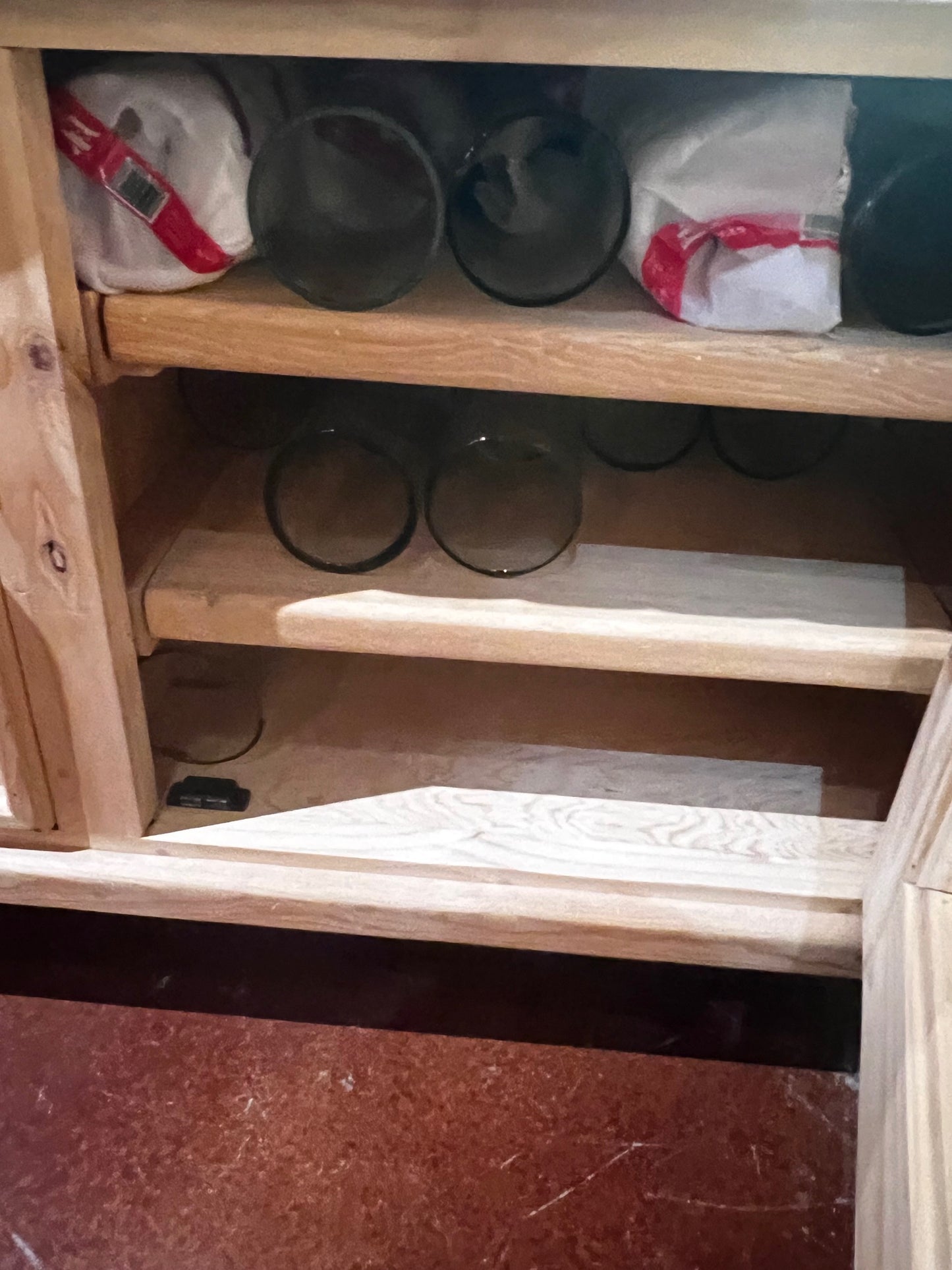 Blonde Pine Console with Copper Inlay and Iron Legs