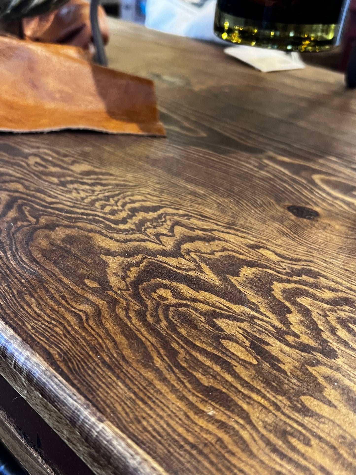 Stained Pine Console with Copper Accents
