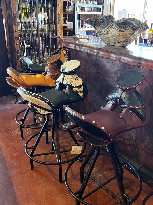 Horse Saddle Bar Stools with Iron Legs