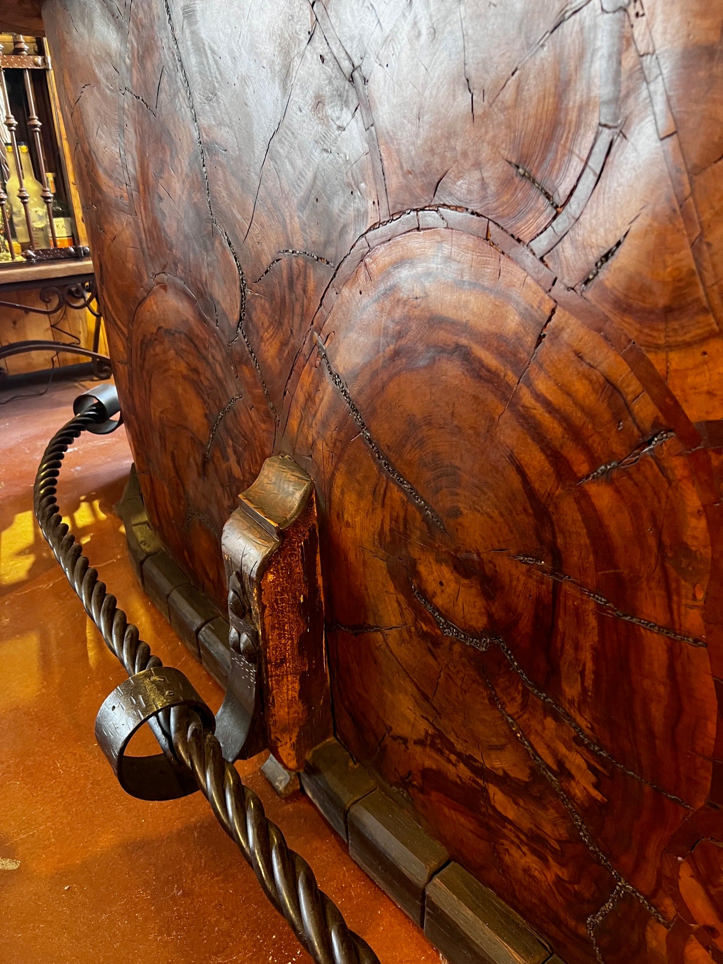 Mesquite Wood Trunk Bar with Iron Accents