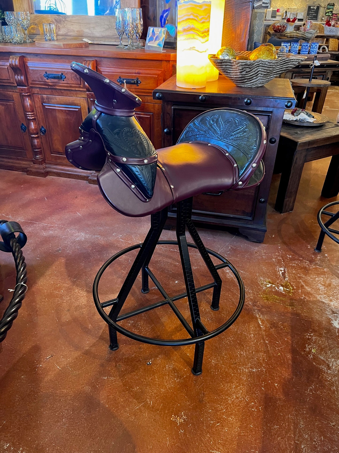 Horse Saddle Bar Stools with Iron Legs