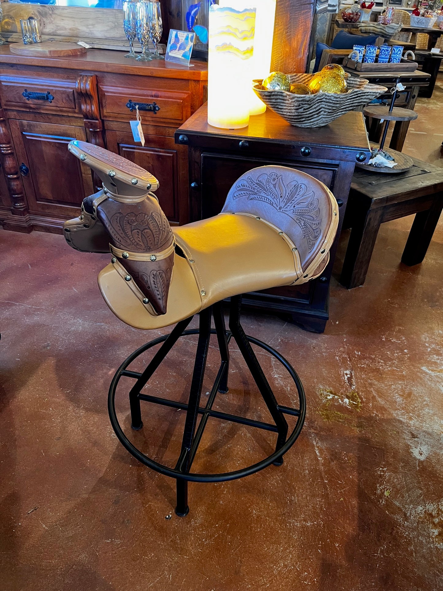 Horse Saddle Bar Stools with Iron Legs