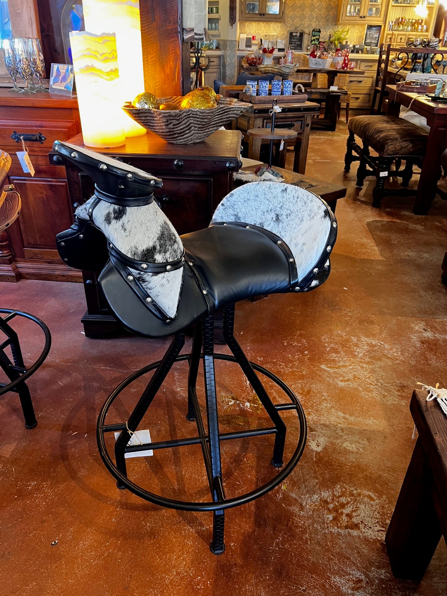 Horse Saddle Bar Stools with Iron Legs