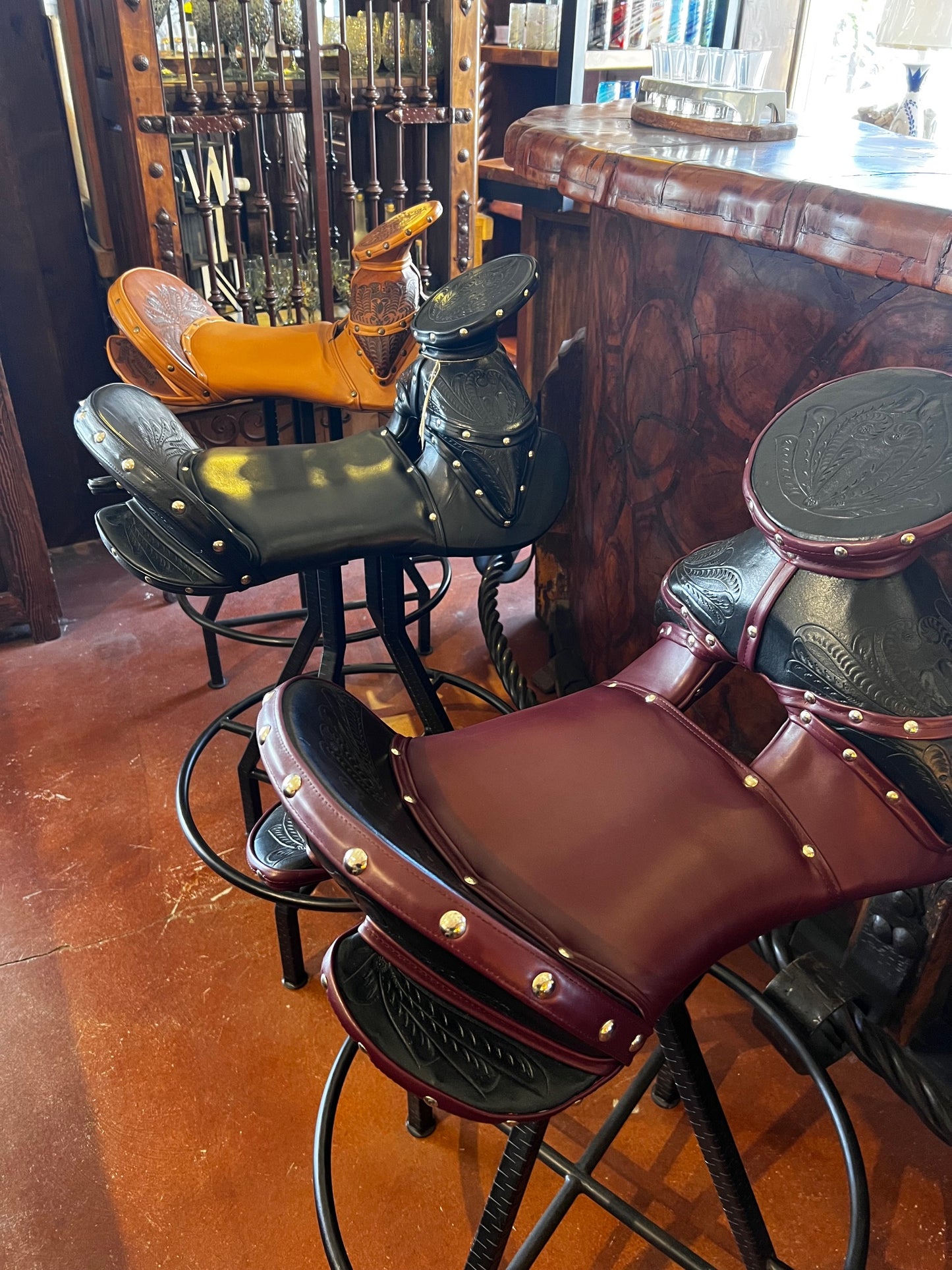 Horse Saddle Bar Stools with Iron Legs