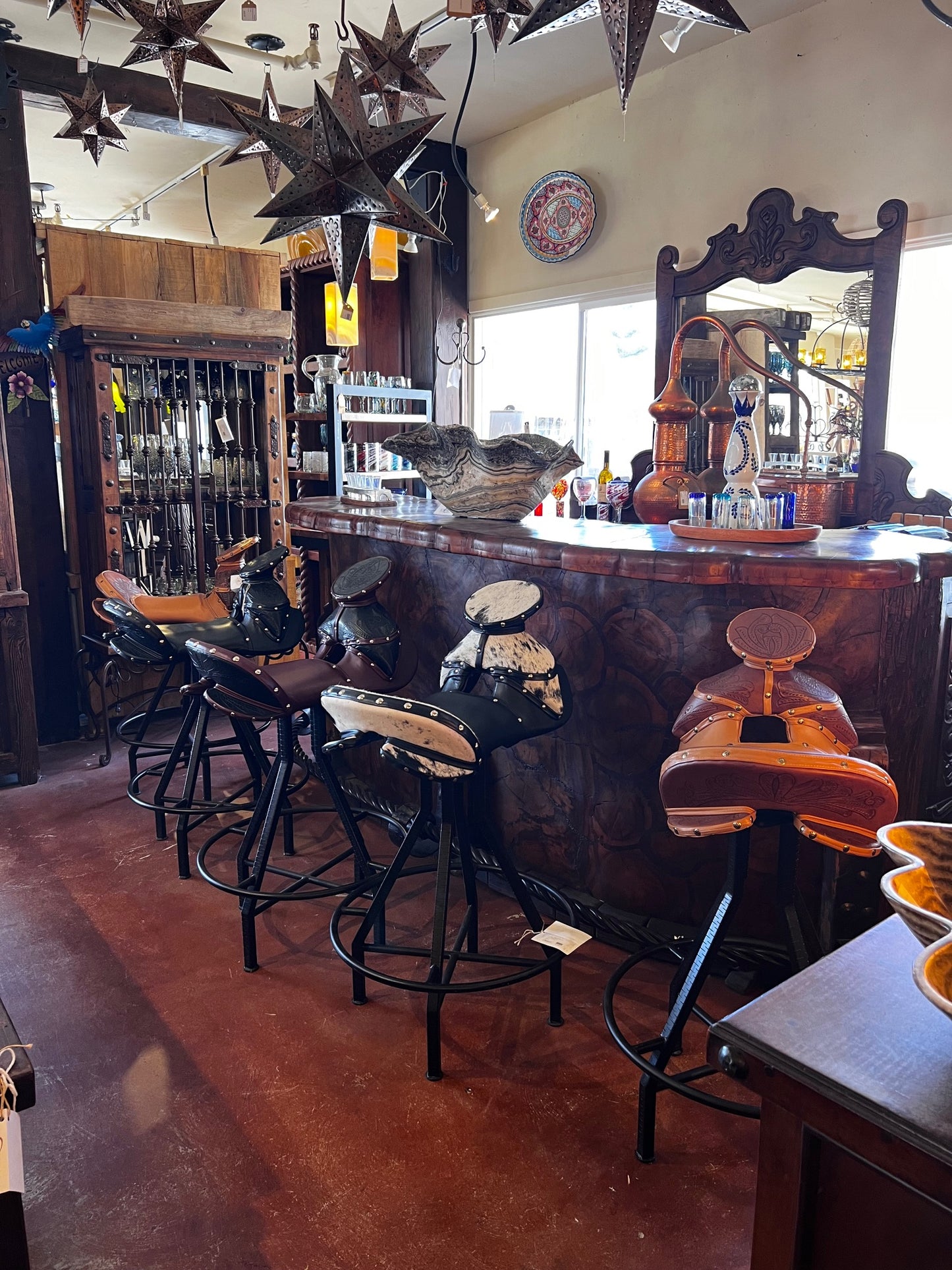 Horse Saddle Bar Stools with Iron Legs