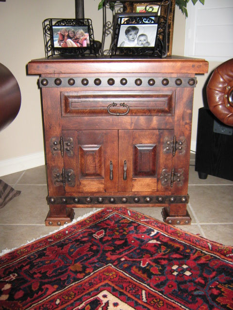 Mesquite Wood Nightstand with Iron Band and Clavos