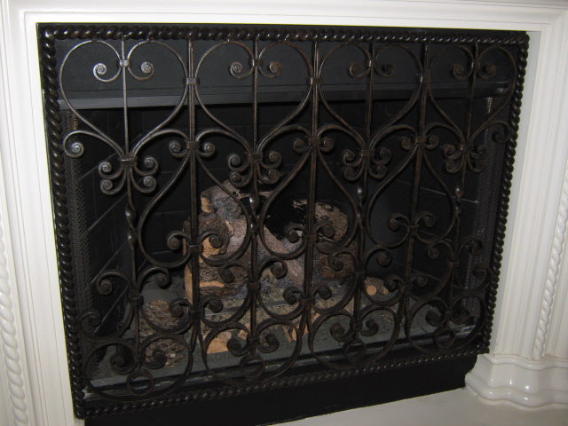 Peacock Iron Scroll Fireplace Screen