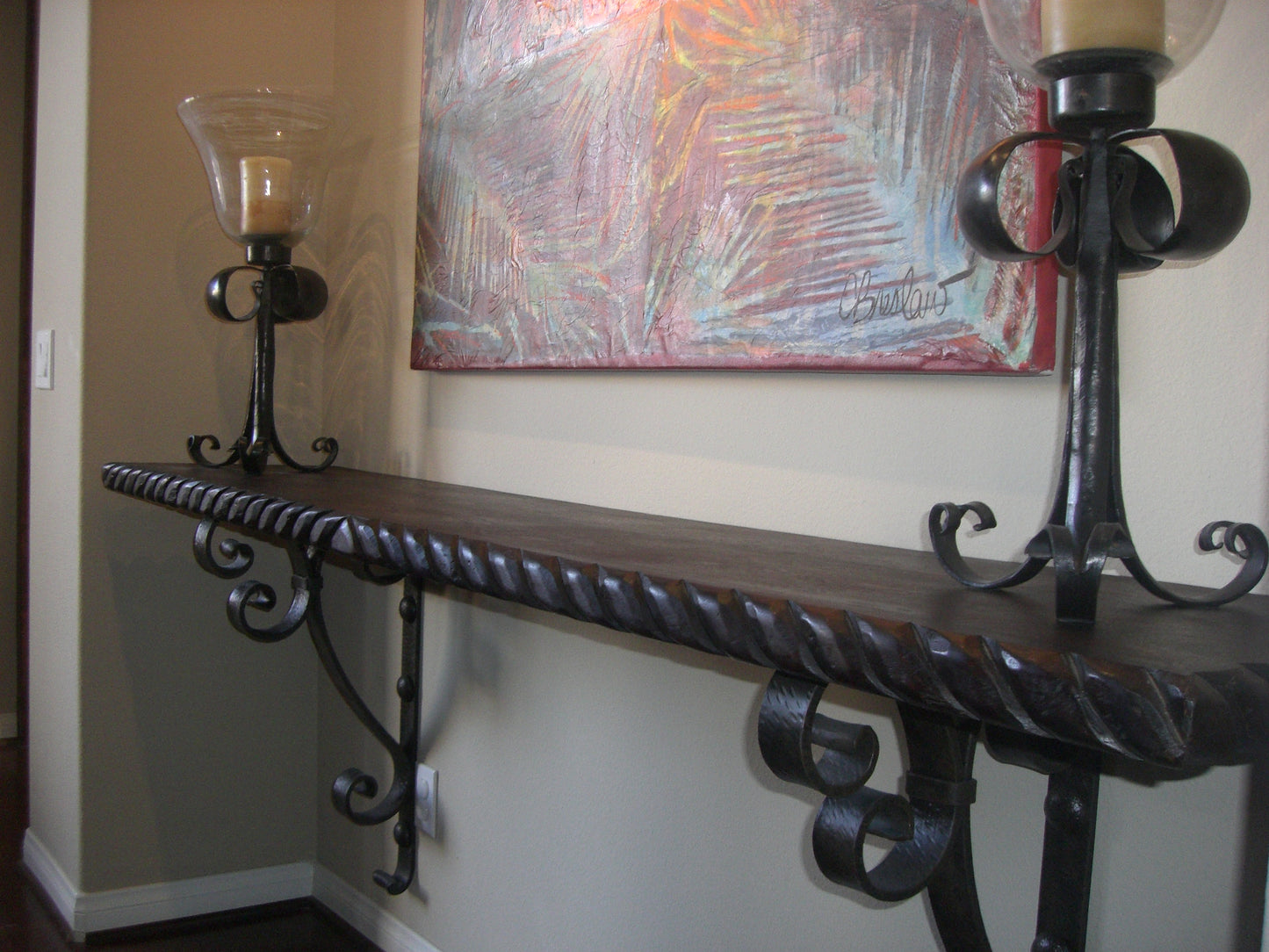 Wall Mounted Stained Pine with Iron Legs