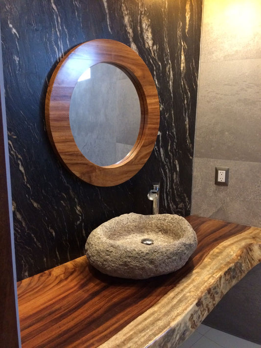 Parota Wood Vanity Slab with Parota Mirror