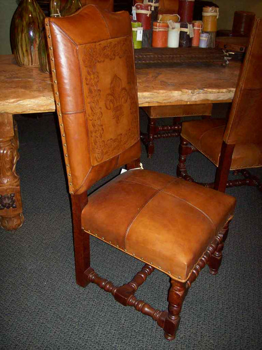 Mesquite Dining Chair with Tooled Leather