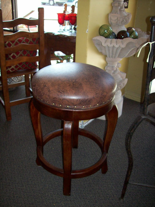 Mesquite Wood Barstool with Leather Seat