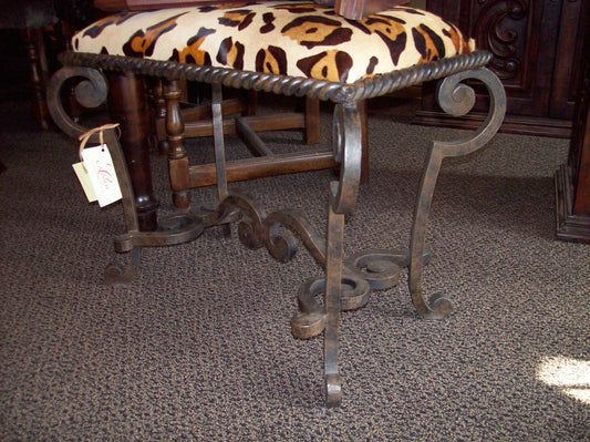 Iron Vanity Stool with Leopard Print Leather