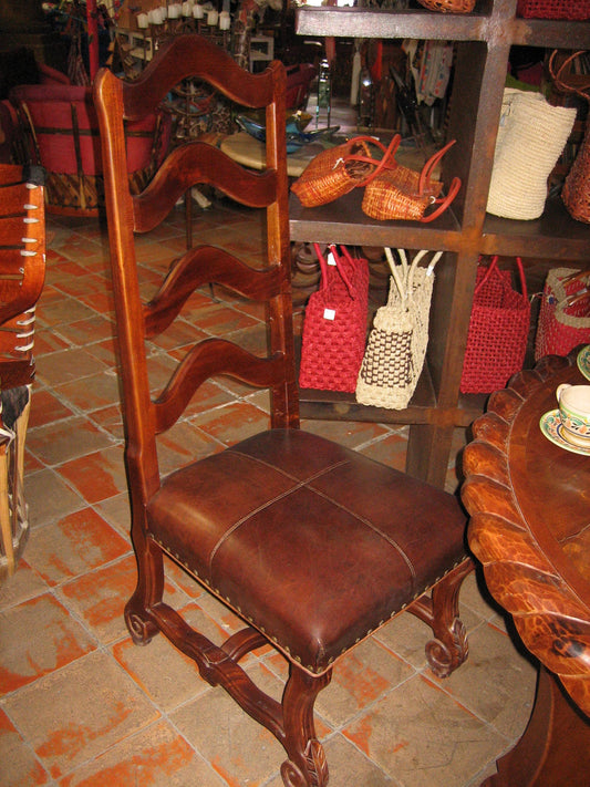 Ladder Back Chair with Stitched Leather Seat