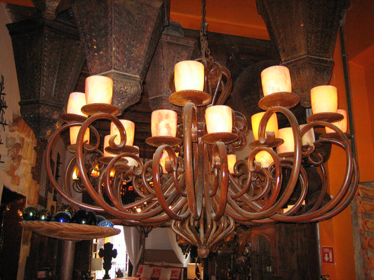 Guadalajara Iron Chandelier with Onyx Light Covers
