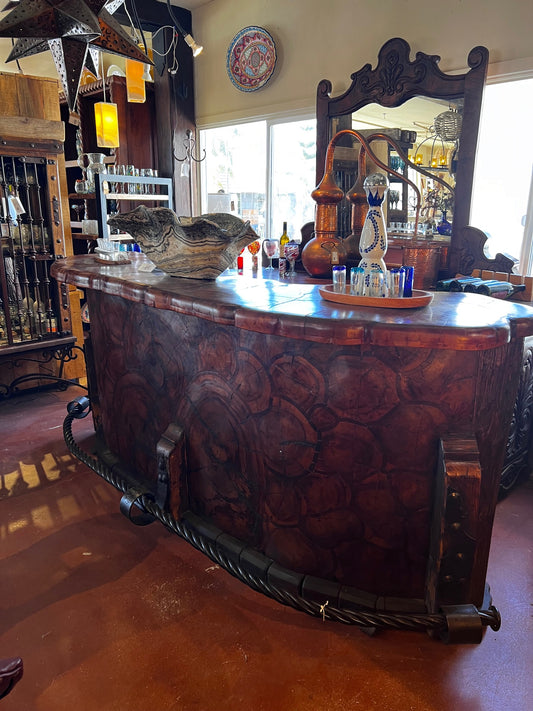Mesquite Wood Trunk Bar with Iron Accents
