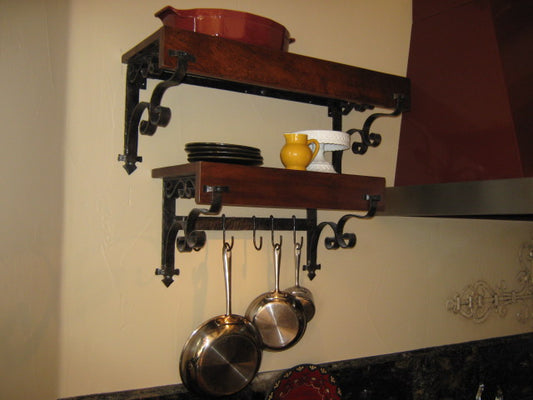 Custom Made Iron and Wood Shelving (Pot holder)