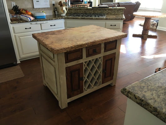 Custom Made Kitchen Island with Marble Top