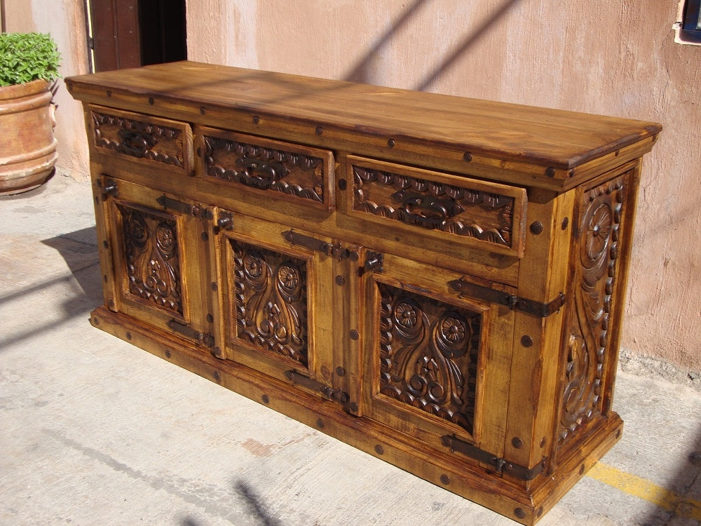 72" Handcarved Pine Console